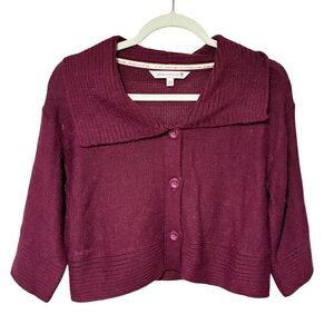 Fat Face Bessy Purple Quarter Sleeve Cardigan Sweater Alpaca Wool Size 12